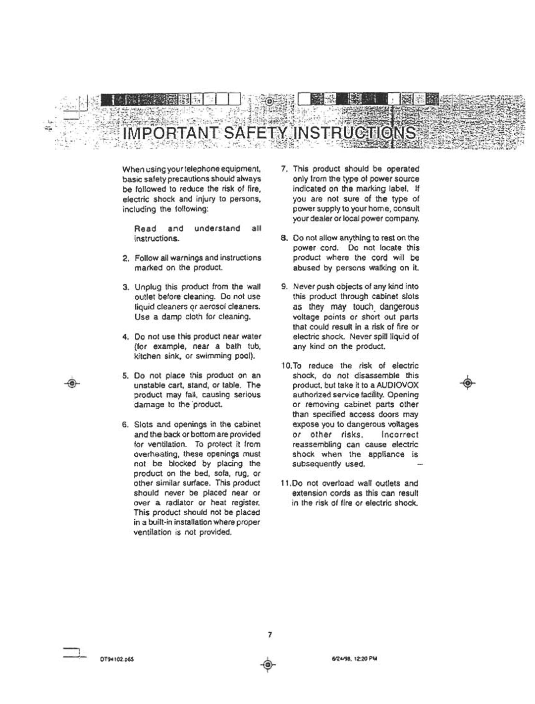 Audiovox DT 941 CI manual Risks 