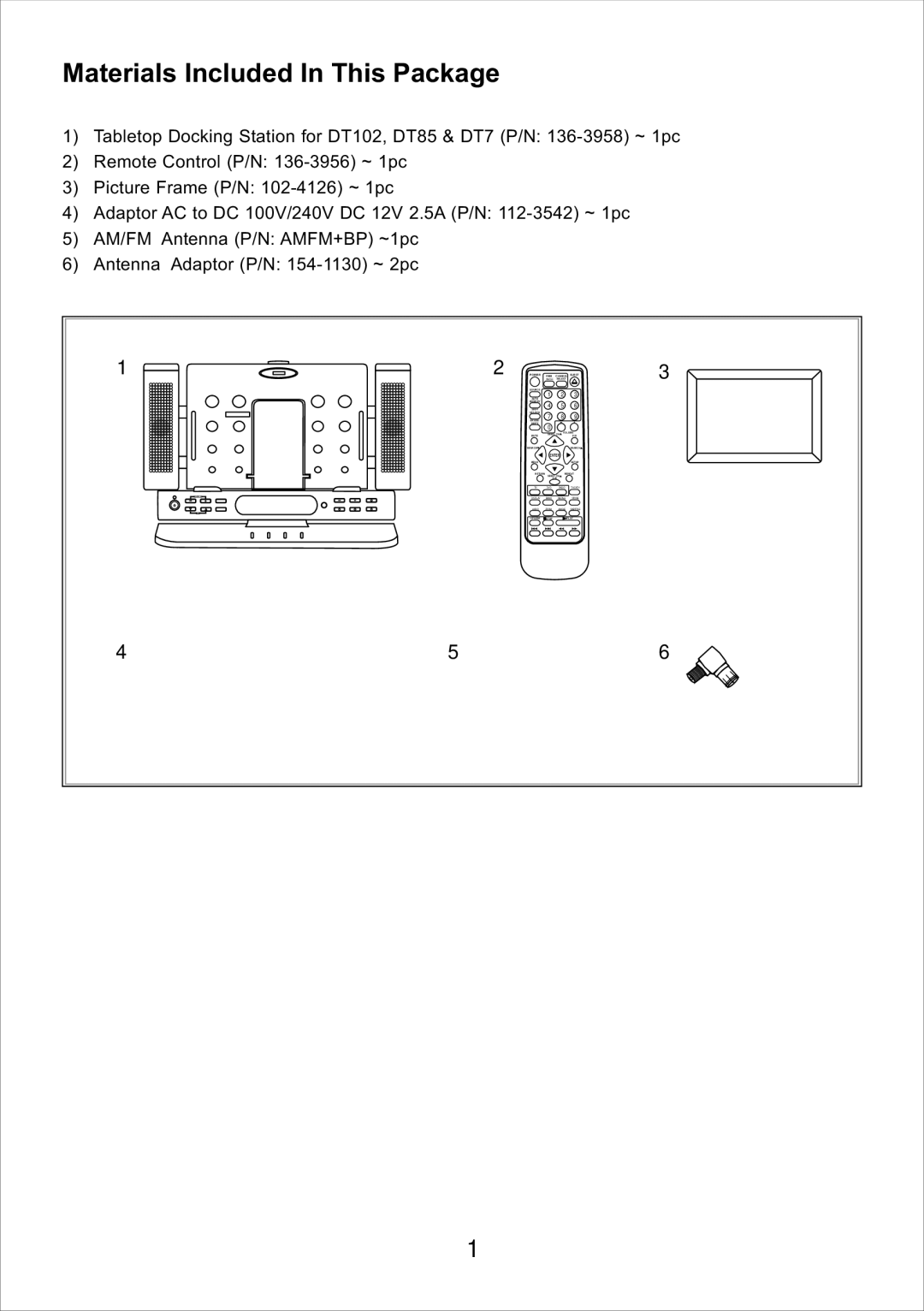 Audiovox DTT7810FM, DT7, DT85, DT102 operation manual Materials Included In This Package, Enter 