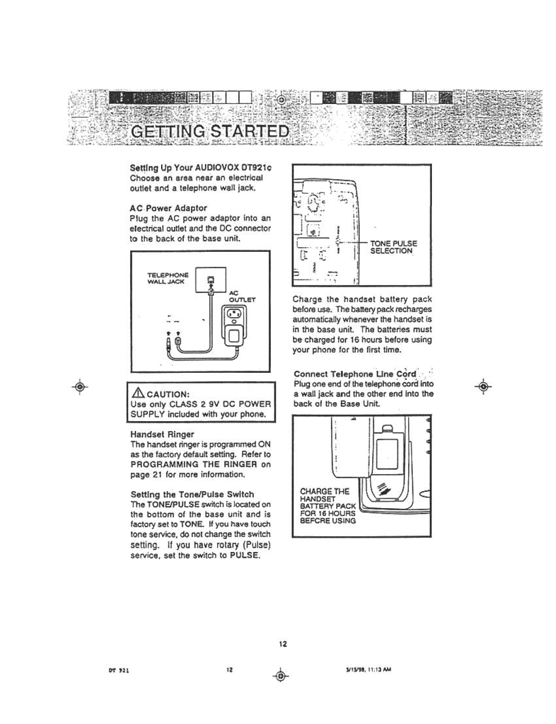 Audiovox DT921C manual 15/98 AM 