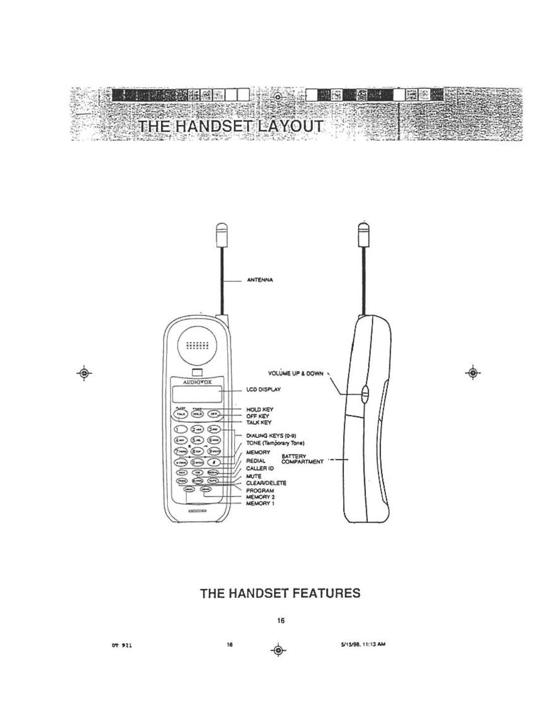 Audiovox DT921C manual Handset Features 