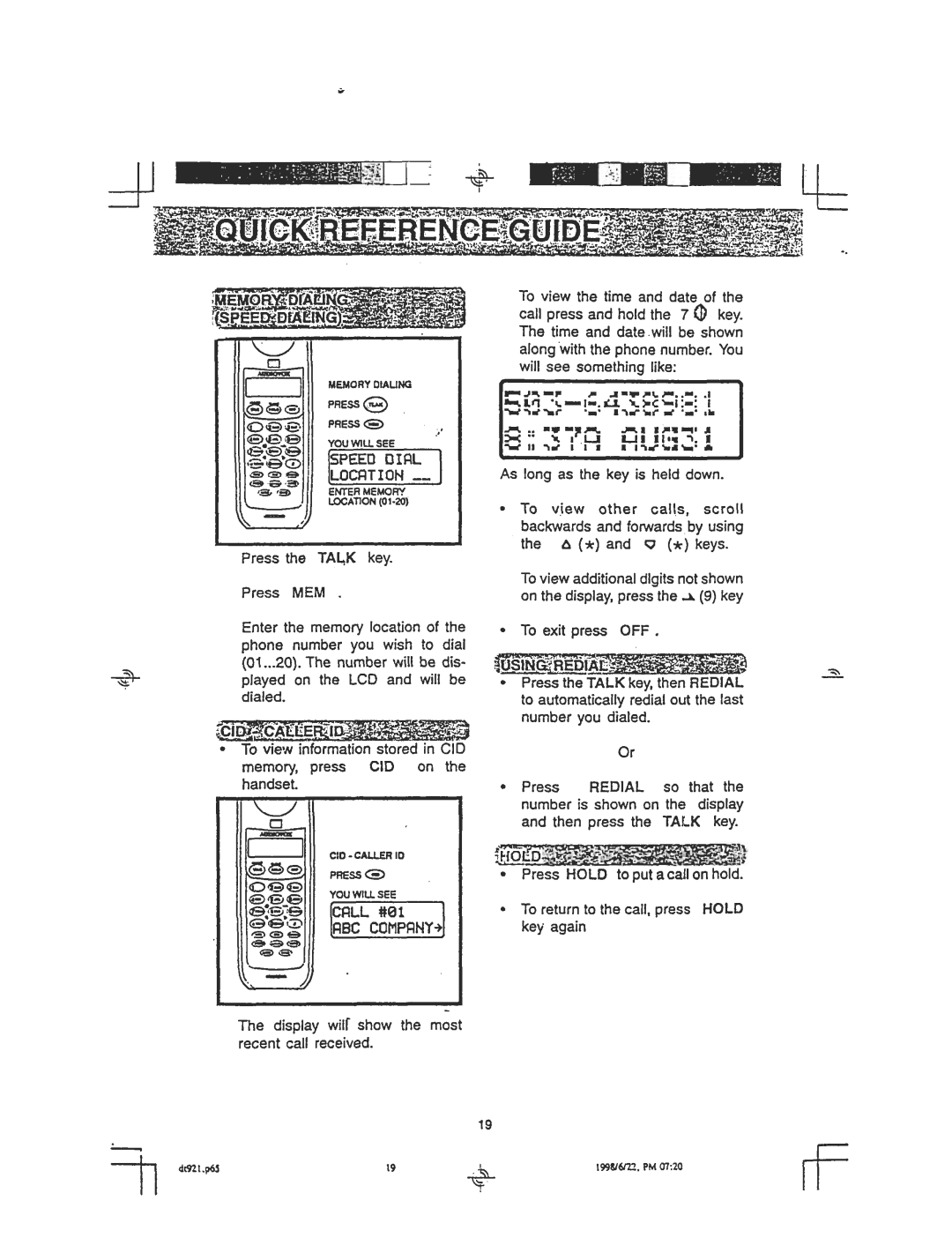 Audiovox DT921C manual Ily, Display wilr show the most recent call received 