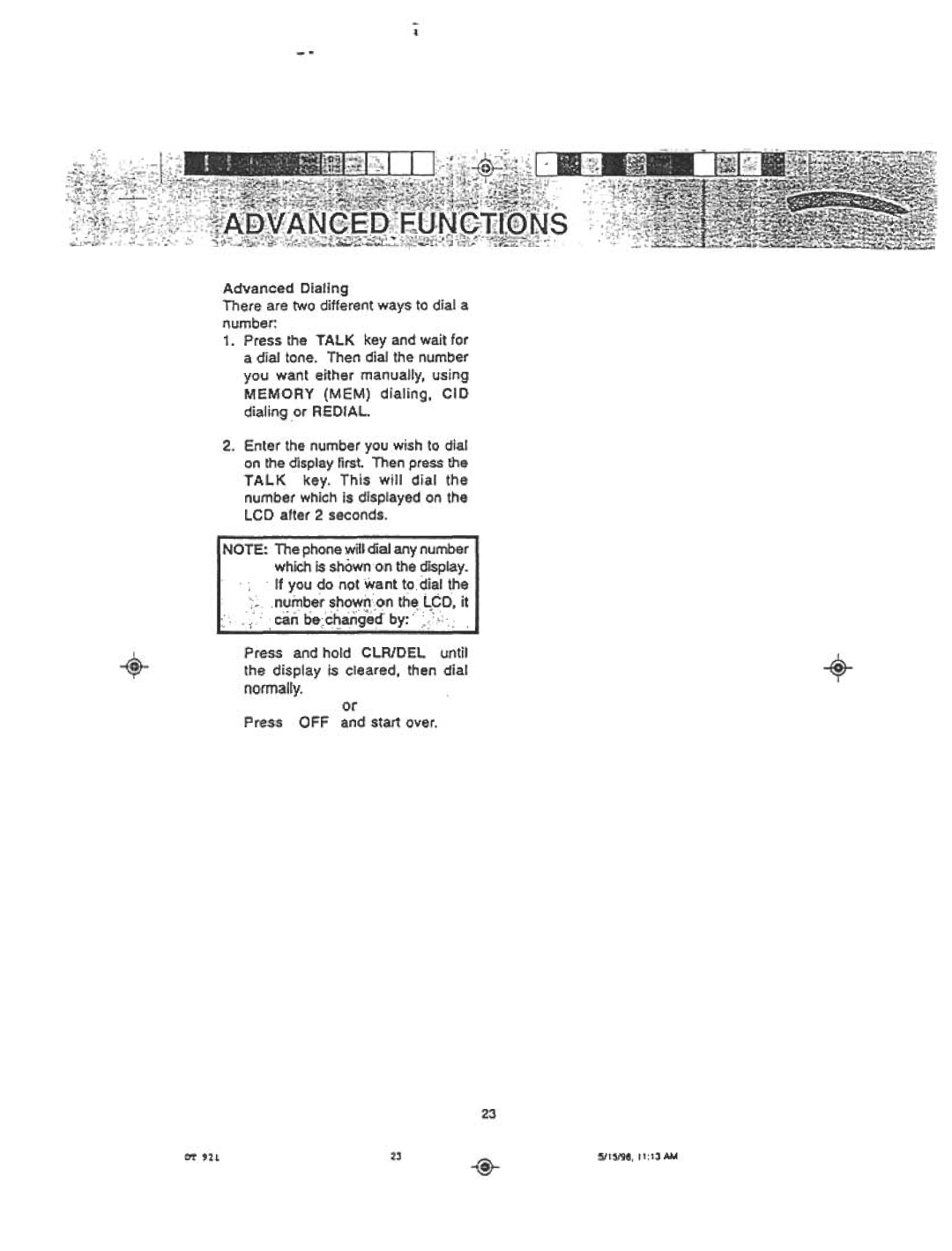 Audiovox DT921C manual Clr/Del, Display Is cleared Then, Normally 