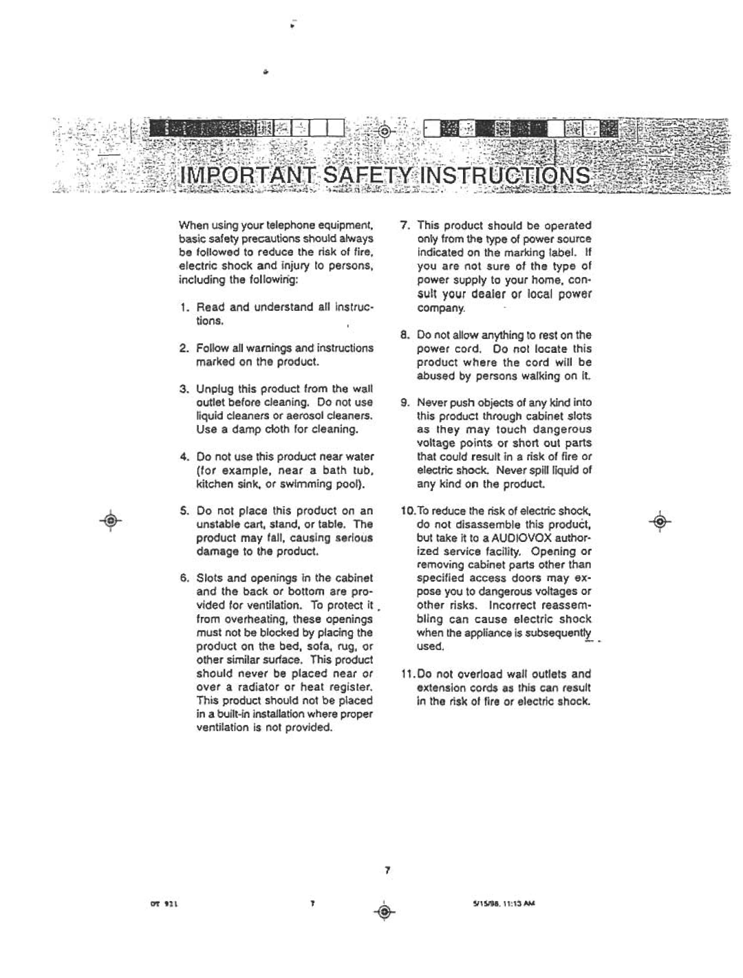 Audiovox DT921C manual Read and understand all instruc- tions 