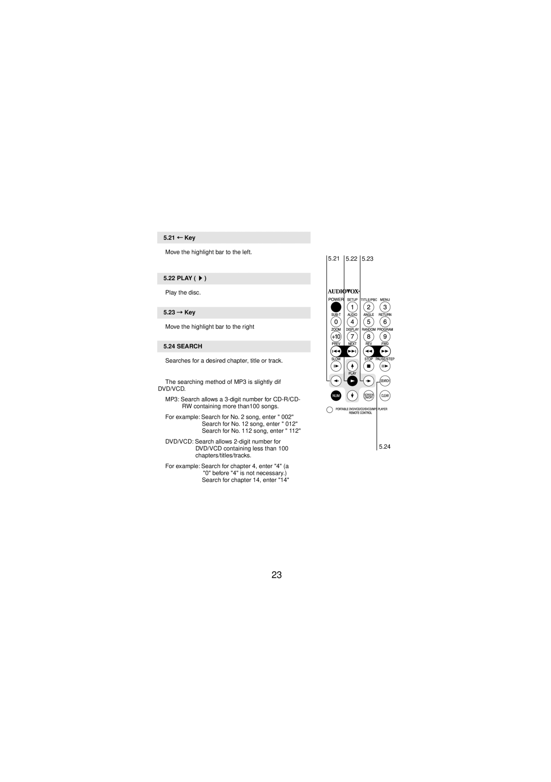 Audiovox DV-1680 manual Play, Search 