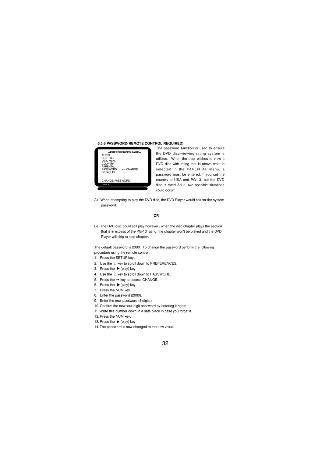 Audiovox DV-1680 manual Passwordremote Control Required 