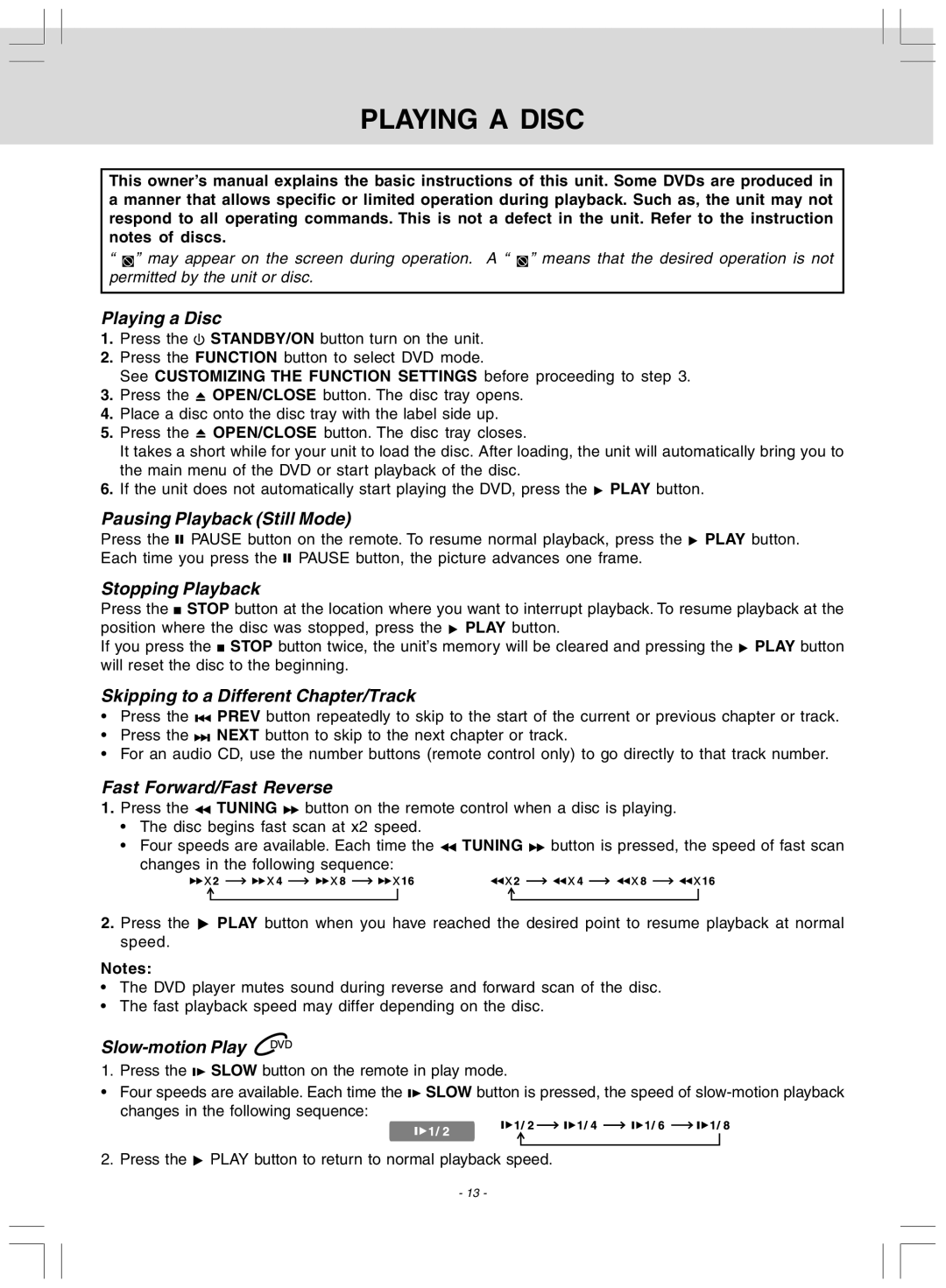 Audiovox DV 7300 operating instructions Playing a Disc 