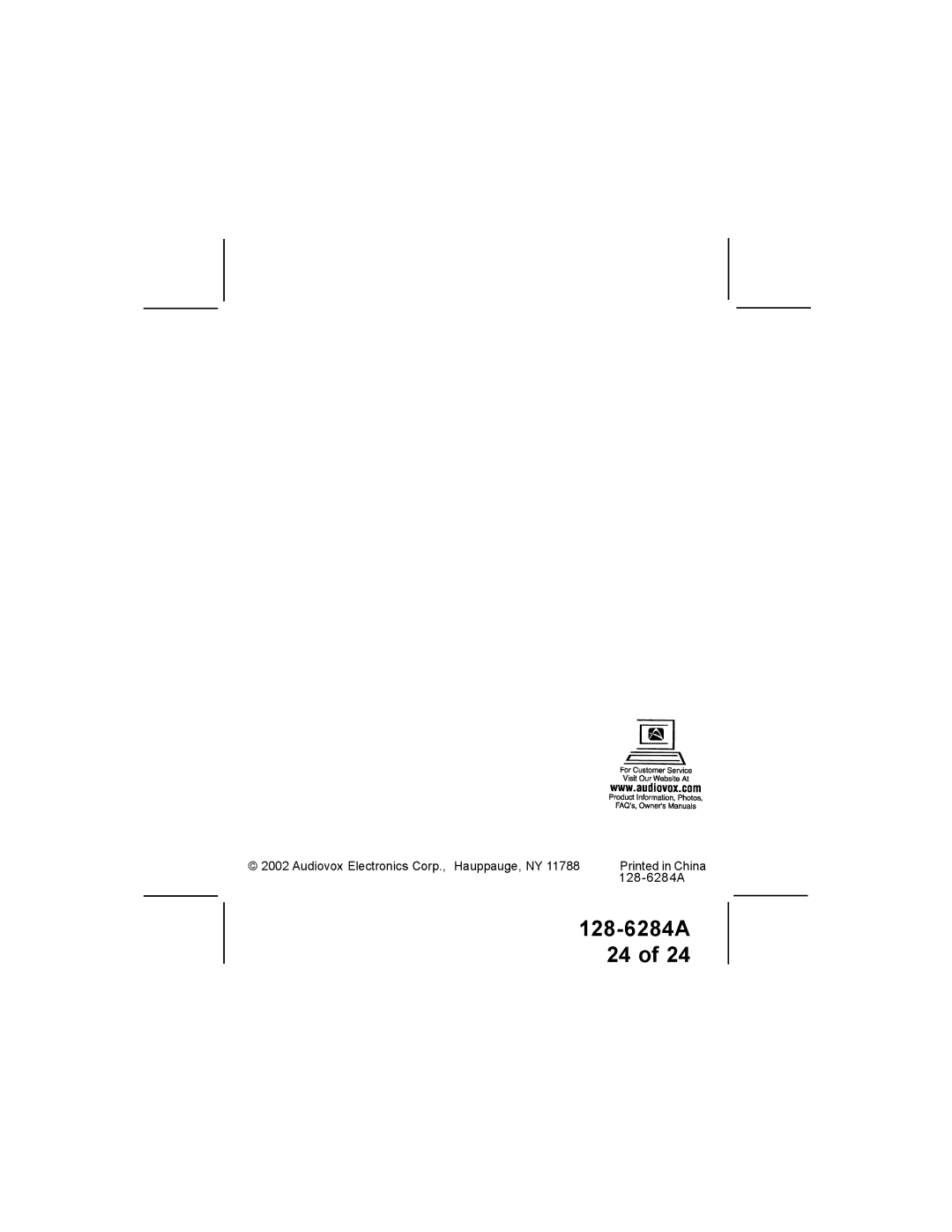 Audiovox DV1200, GMRS-1200 manual Audiovox Electronics Corp., Hauppauge, NY 128-6284A 