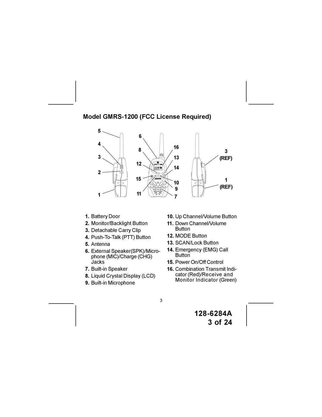 Audiovox DV1200 manual Model GMRS-1200 FCC License Required, 13REF 