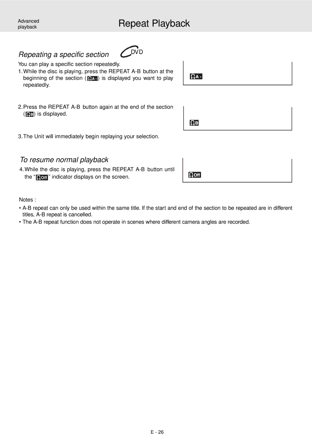 Audiovox DVD Home Theater System manual Repeating a specific section, Dvd 