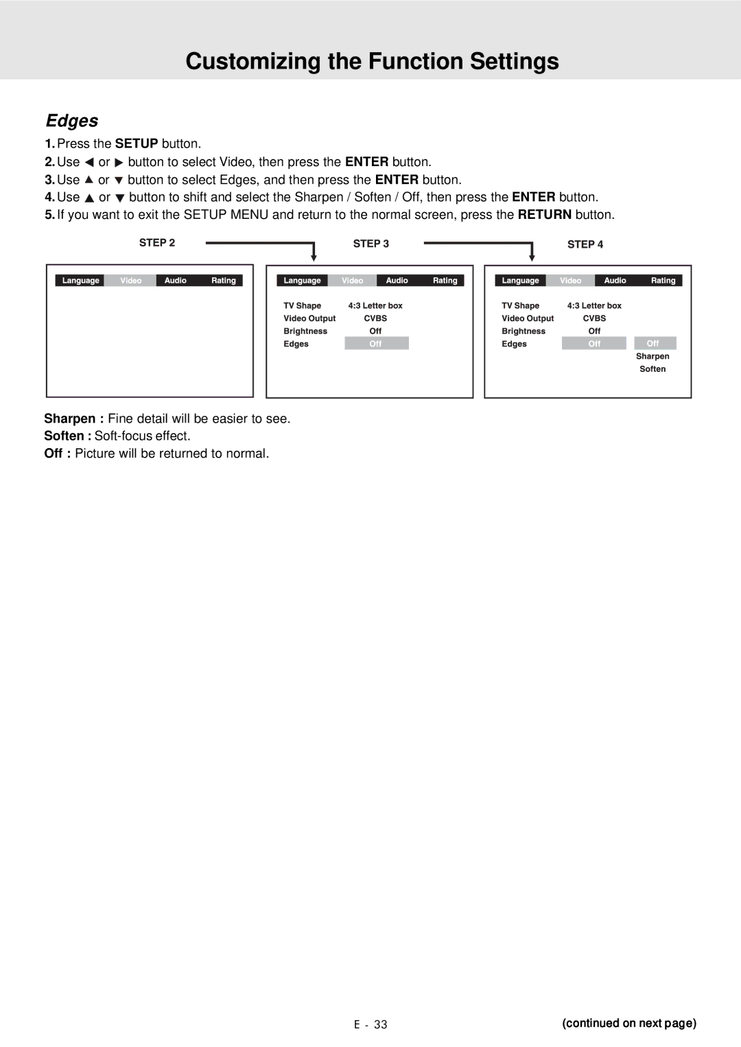 Audiovox DVD Home Theater System manual Edges 