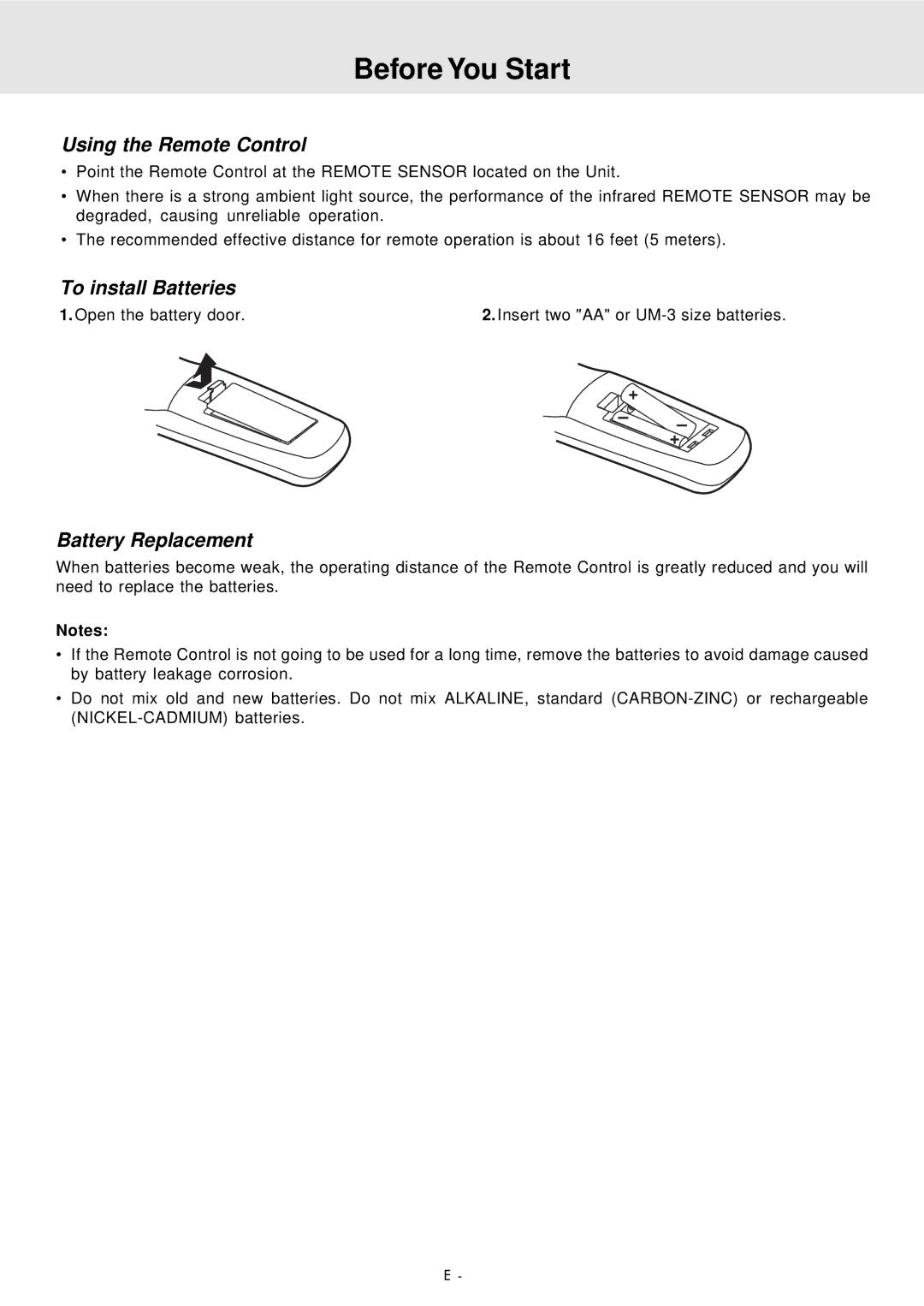 Audiovox DVD Home Theater System Before You Start, Using the Remote Control, To install Batteries, Battery Replacement 