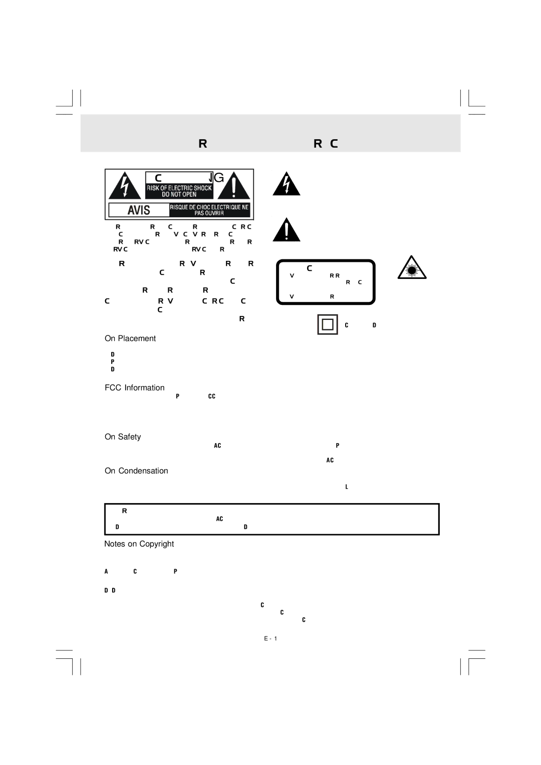 Audiovox DVD Home Theatre System CD-R/RW CD Playback Important Safety Instructions, On Placement, FCC Information 