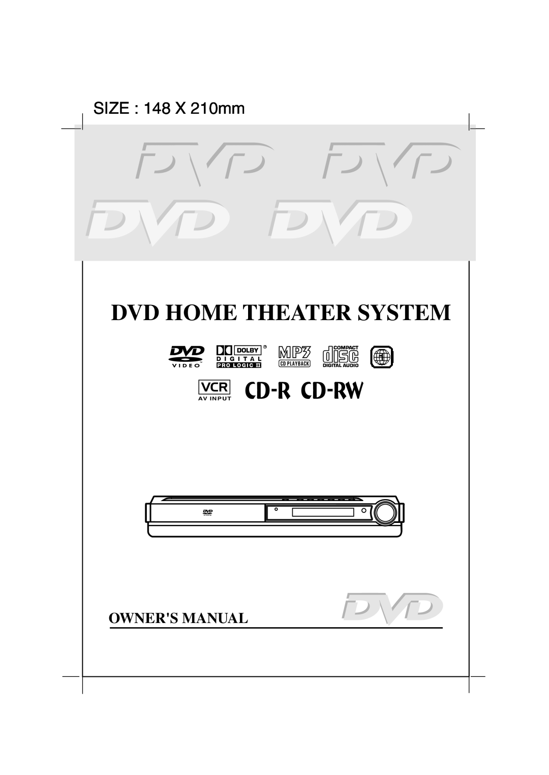 Audiovox DVD Home Theatre System CD-R/RW CD Playback owner manual Vcr Cd-R Cd-Rw, Dvd Home Theater System, Cd Playback 