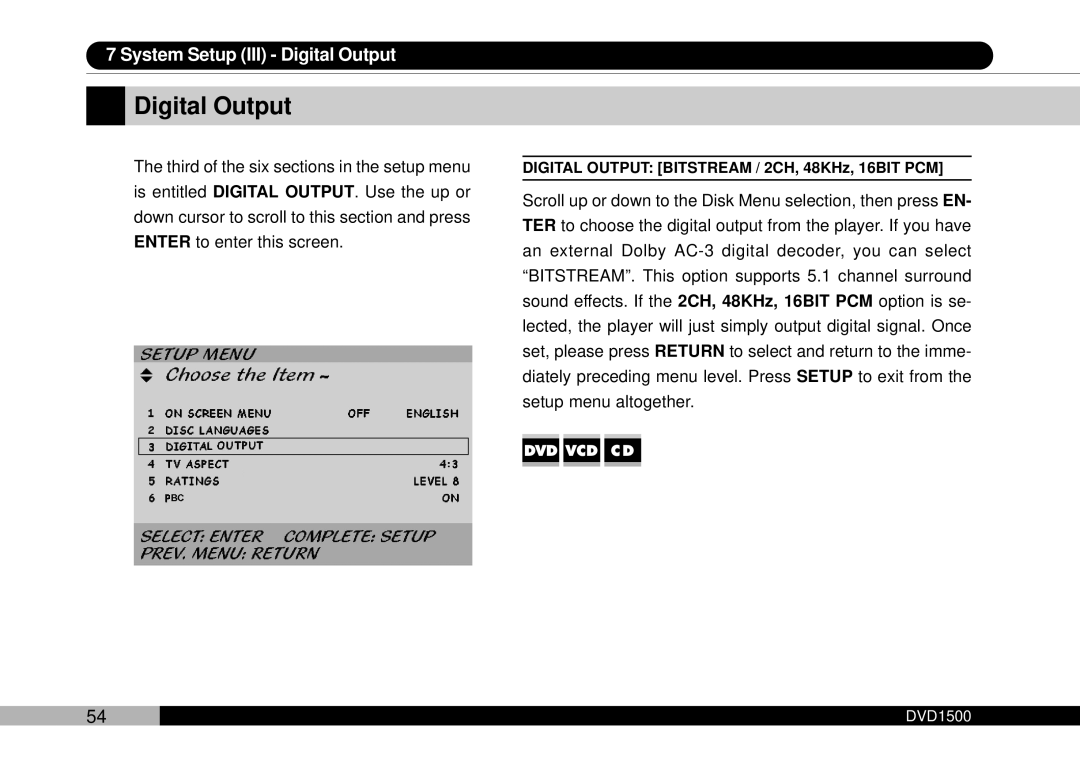 Audiovox DVD1500 owner manual Digital Output 