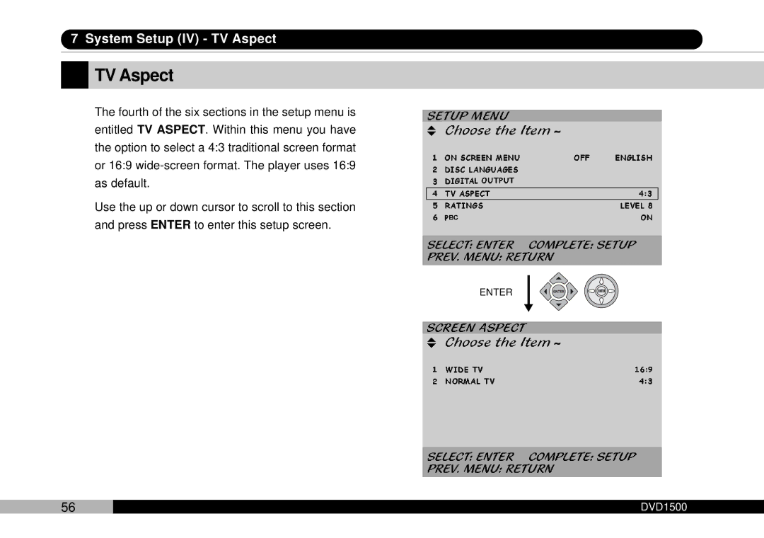 Audiovox DVD1500 owner manual TV Aspect 