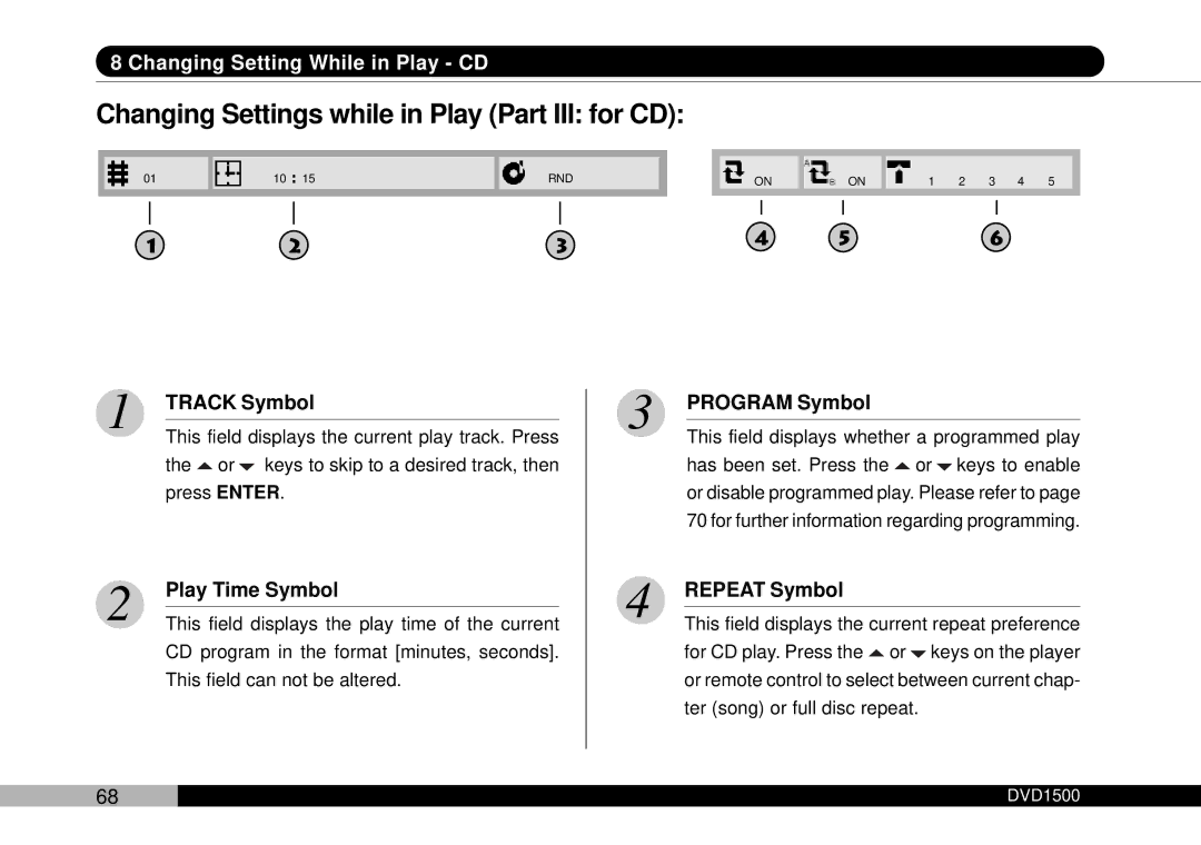 Audiovox DVD1500 owner manual Changing Settings while in Play Part III for CD 