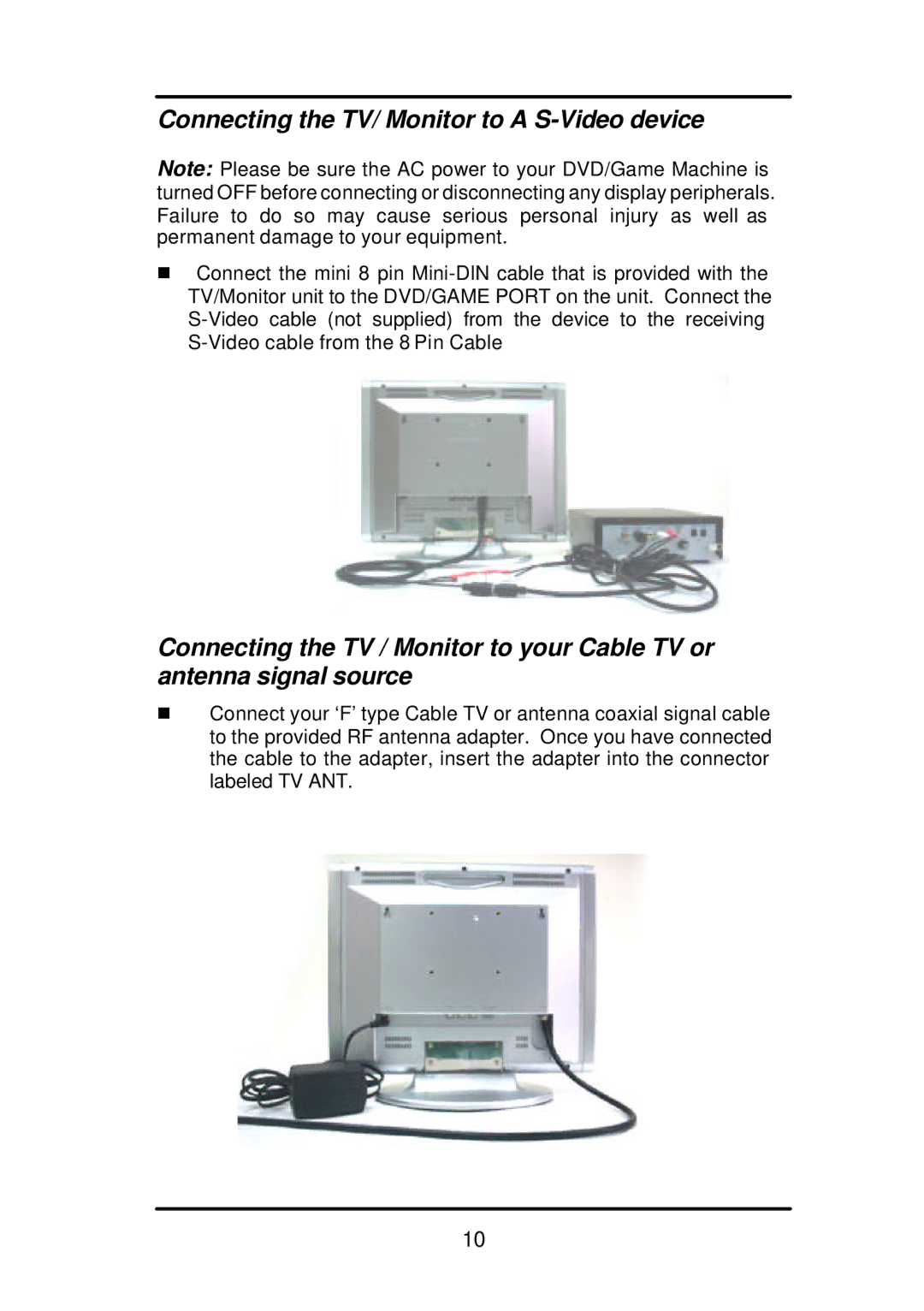 Audiovox FP1210 user manual Connecting the TV/ Monitor to a S-Video device 