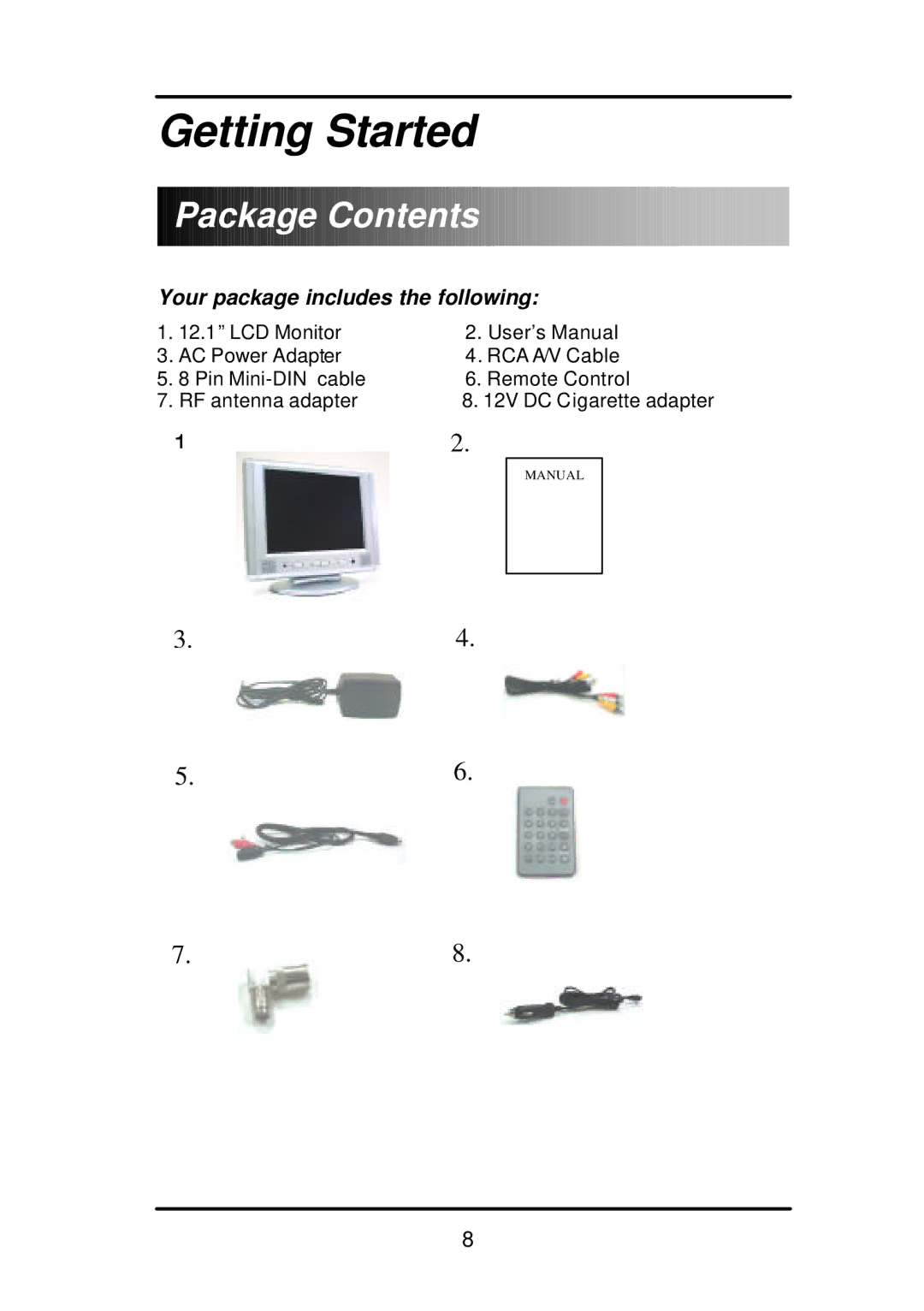 Audiovox FP1210 user manual Getting Started, Package Contents 