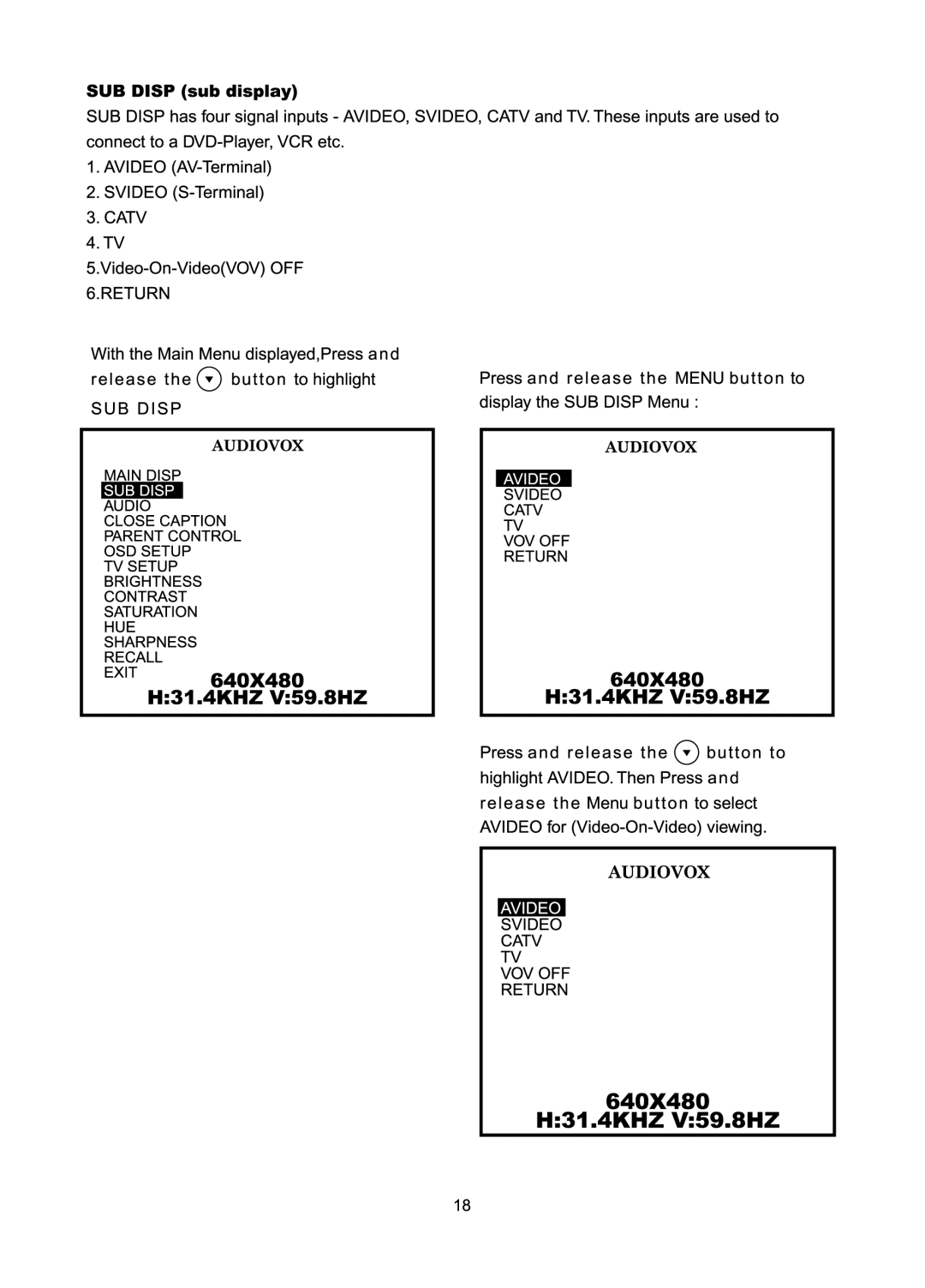 Audiovox FP1510 manual 