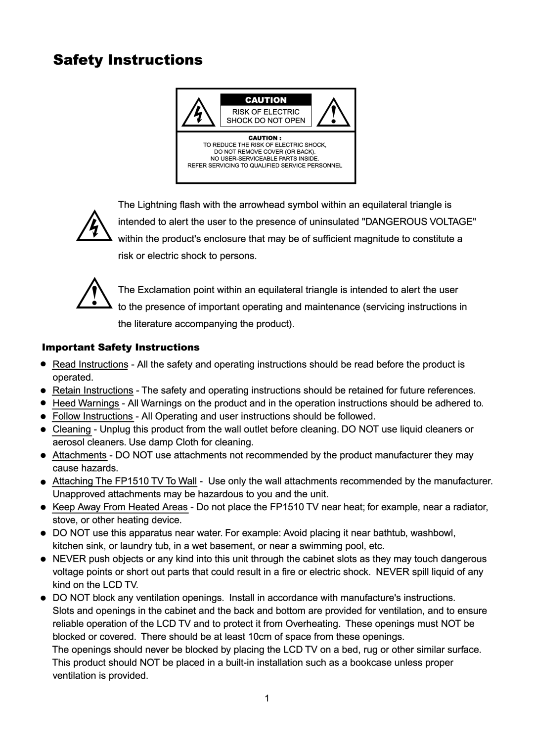 Audiovox FP1510 manual 