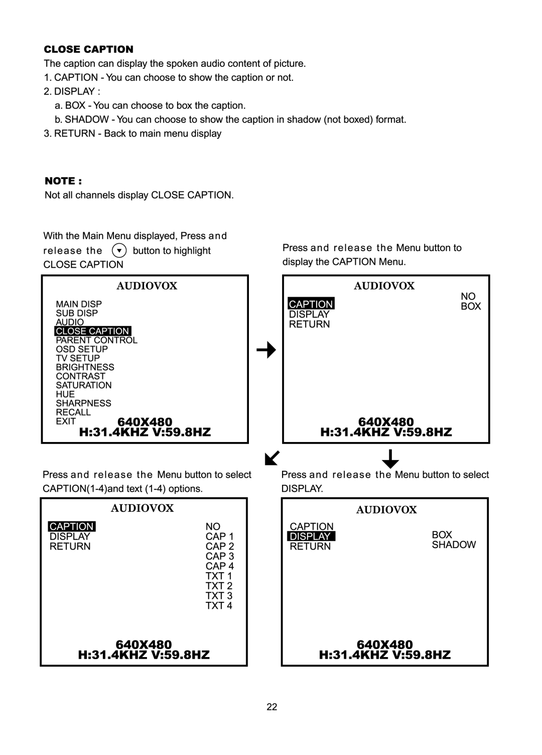 Audiovox FP1510 manual 