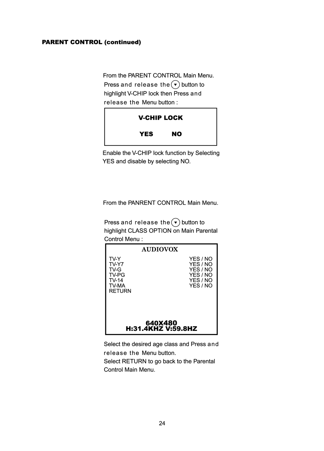 Audiovox FP1510 manual 