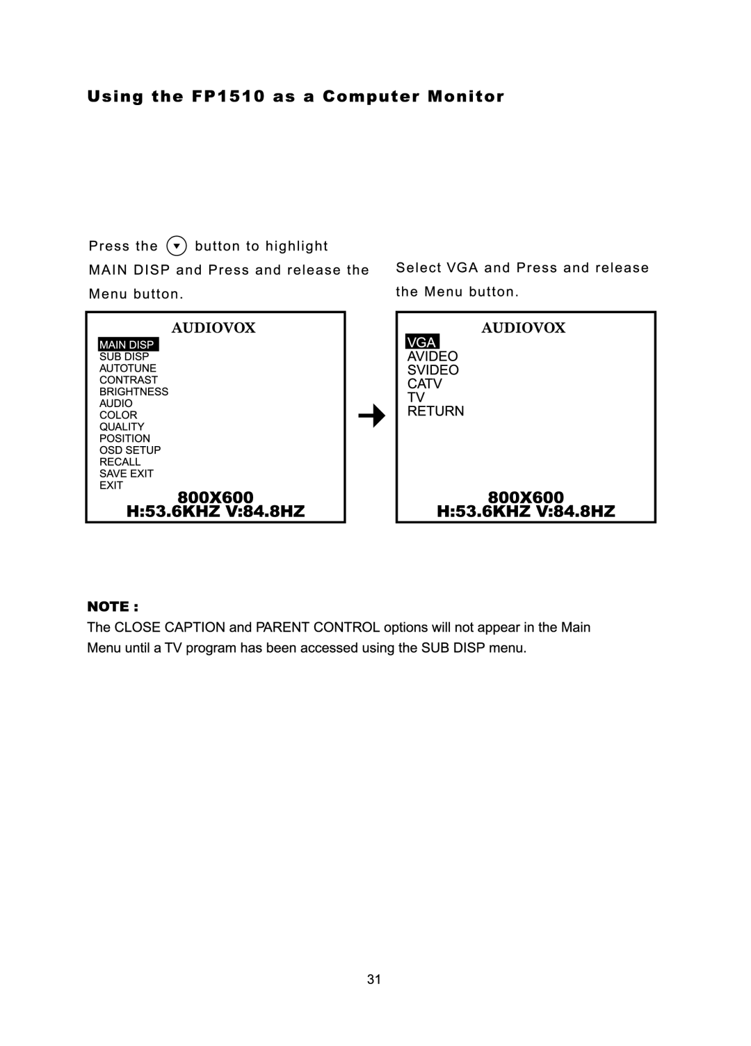 Audiovox FP1510 manual 