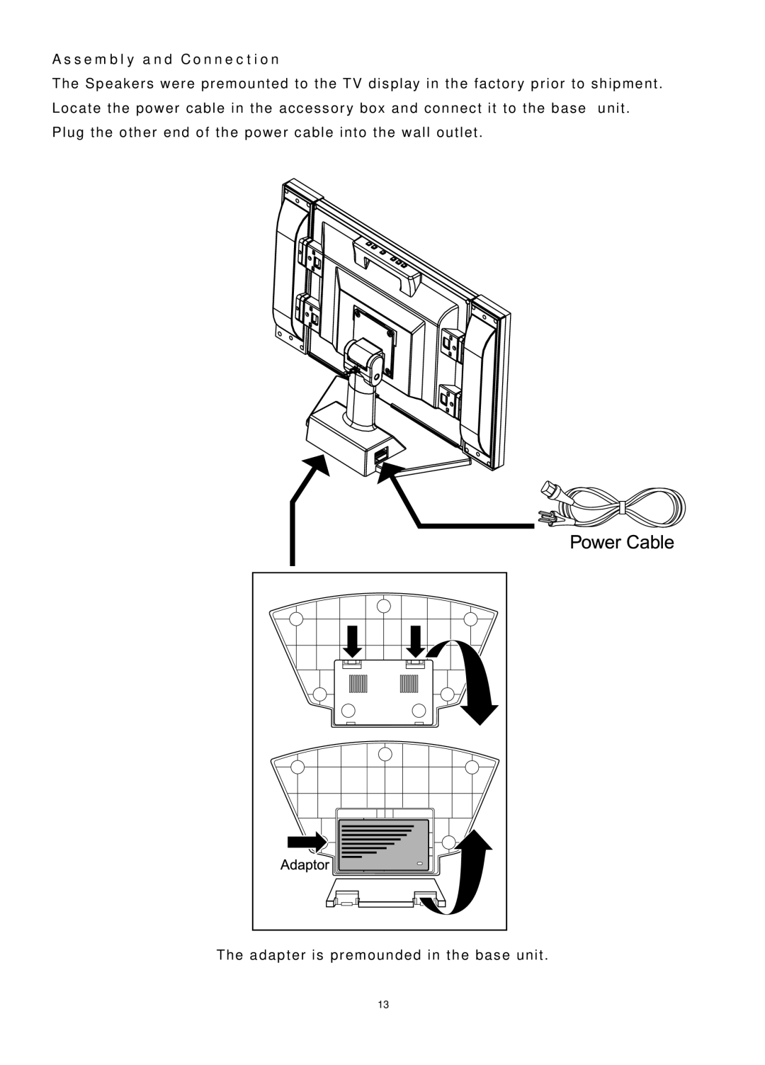 Audiovox FP1520 operating instructions Assembly and Connection 