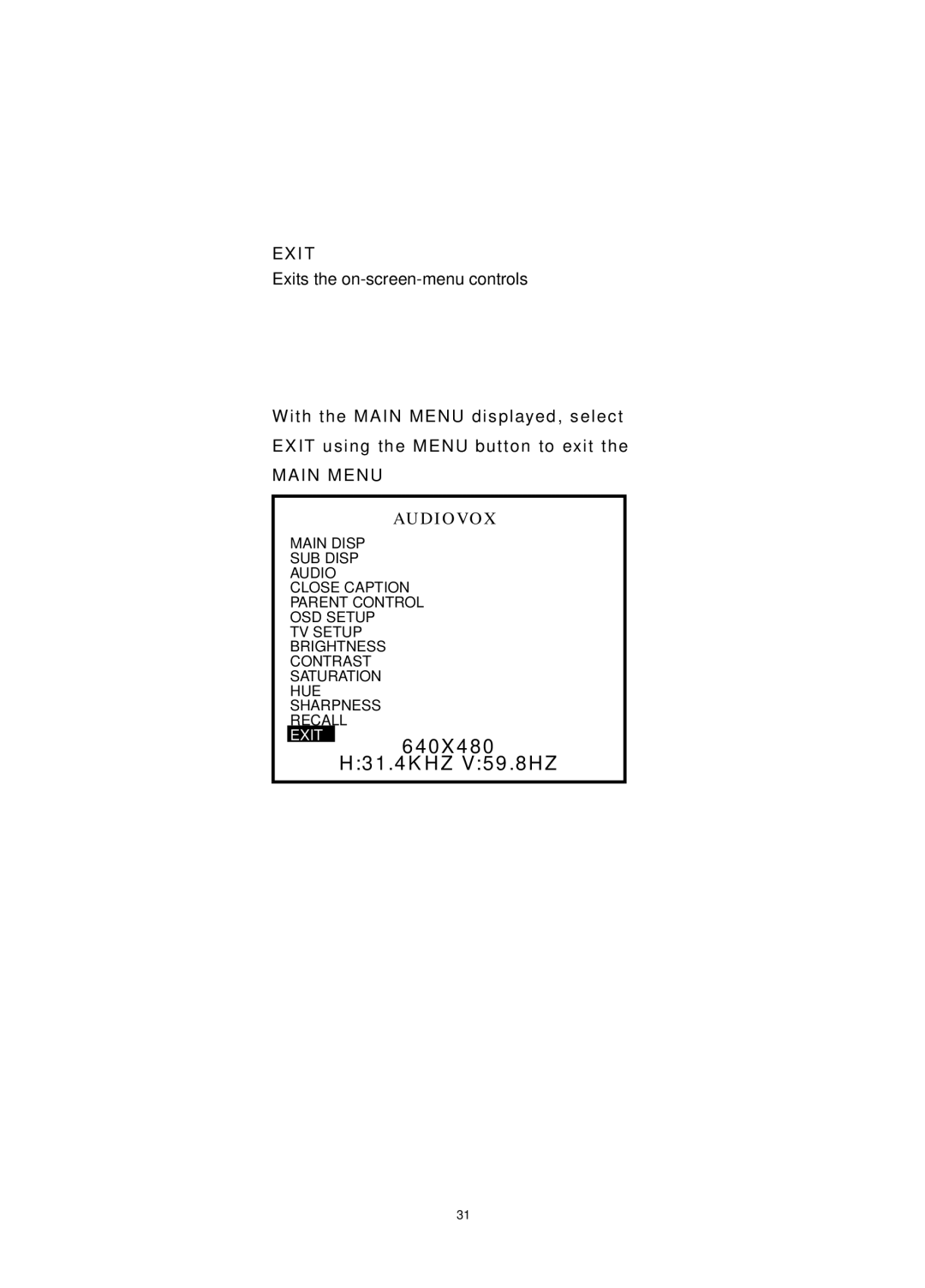 Audiovox FP1520 operating instructions Exit 