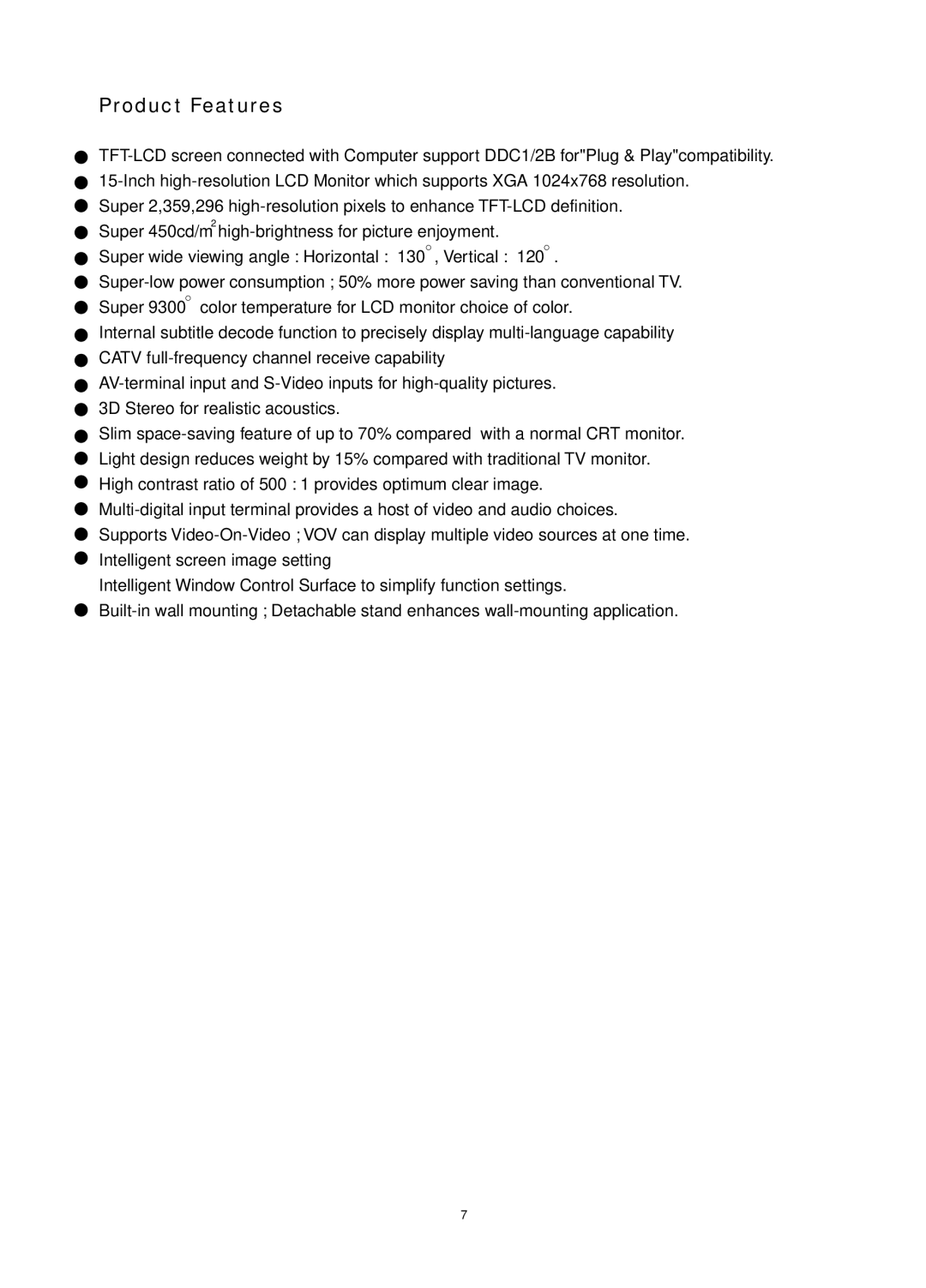 Audiovox FP1520 operating instructions Product Features 