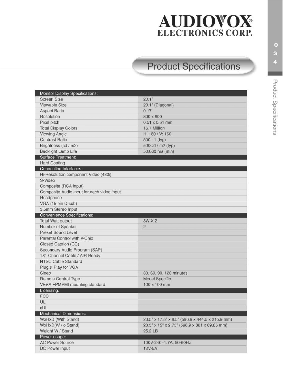 Audiovox FP2000 manual 