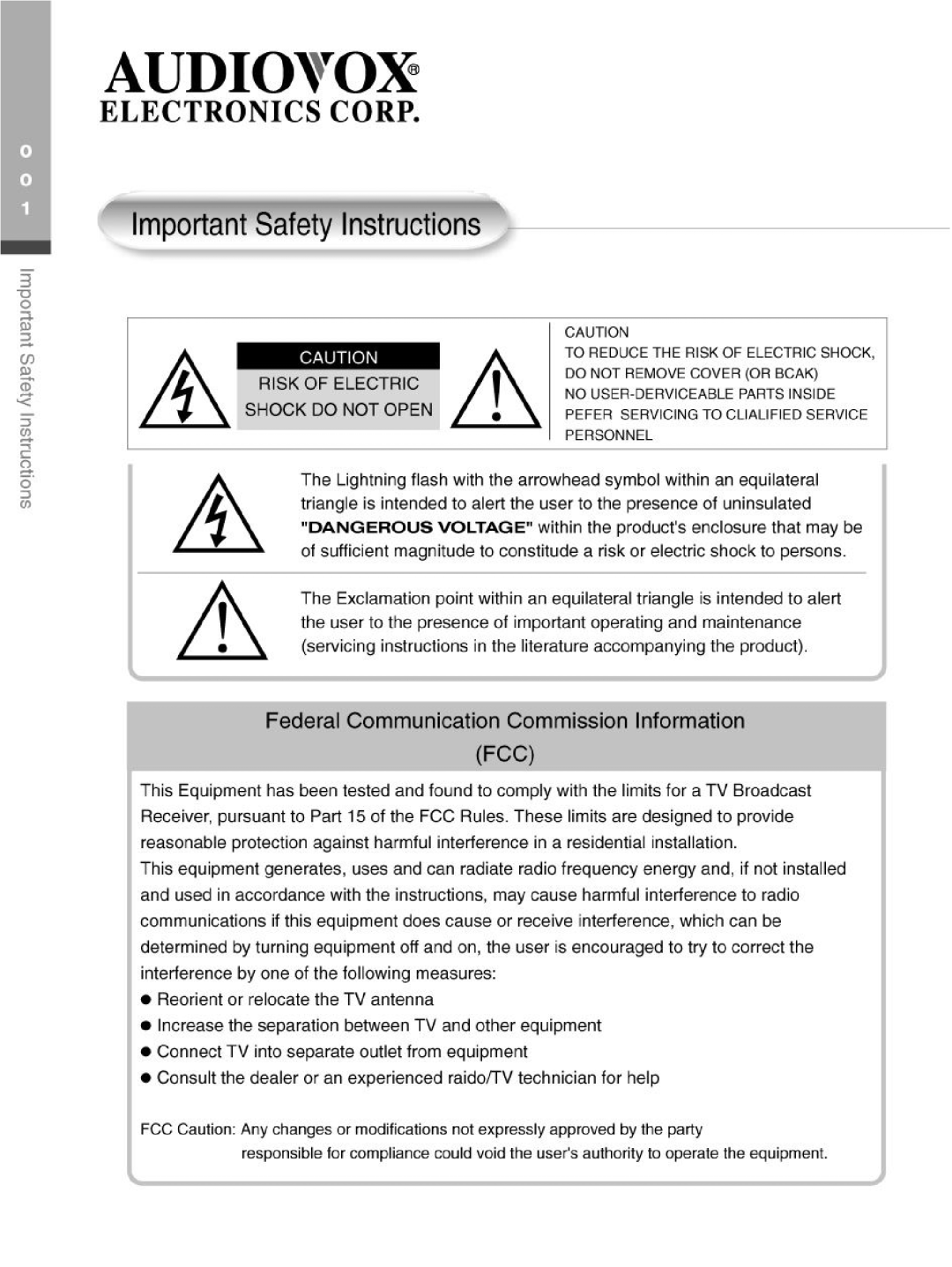 Audiovox FP2000 manual 