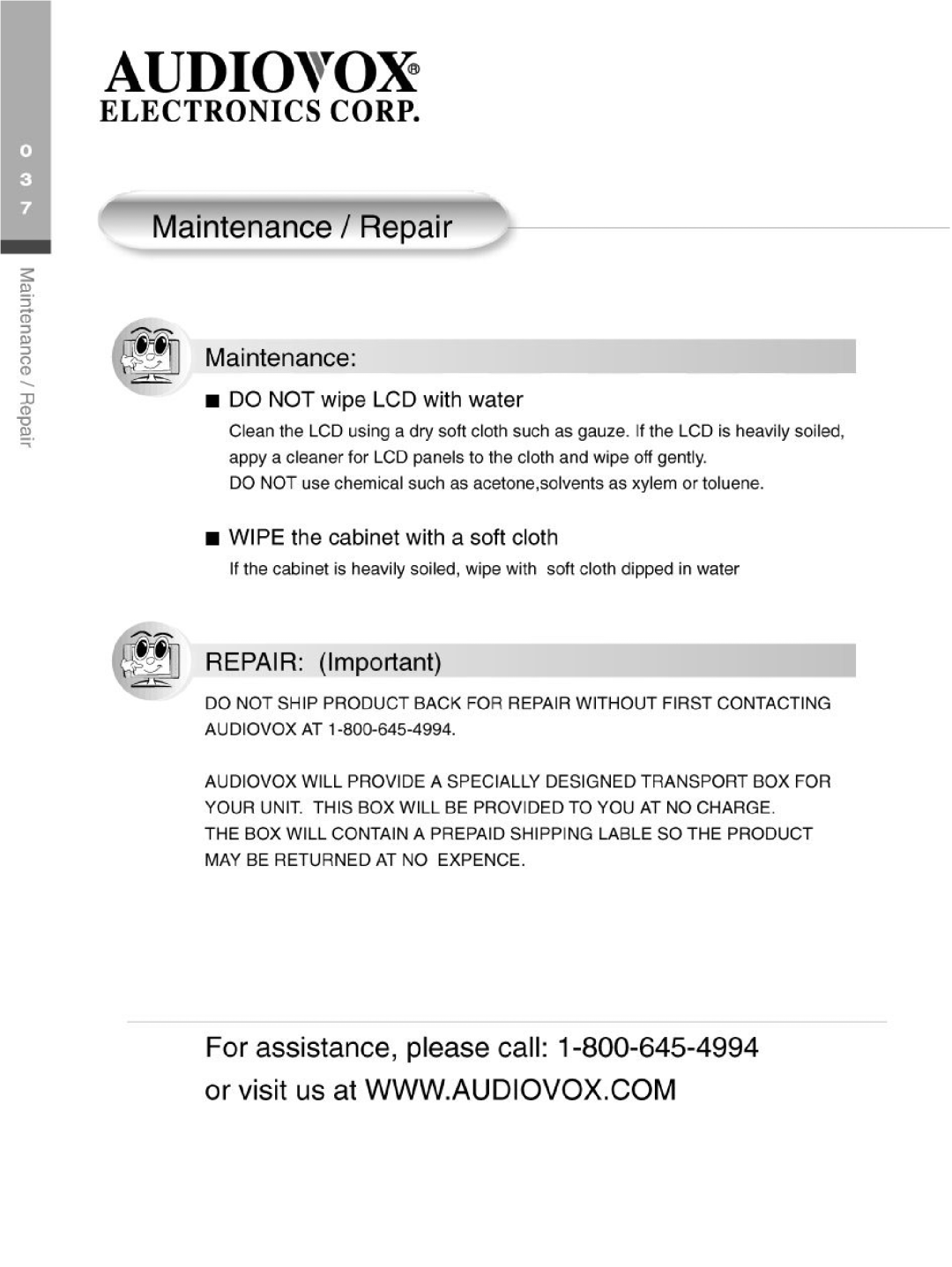 Audiovox FP2000 manual 