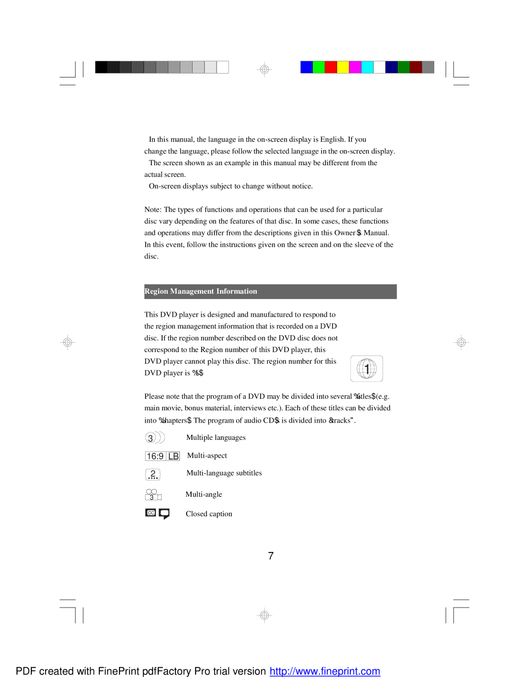 Audiovox FPE1080 manual Region Management Information 