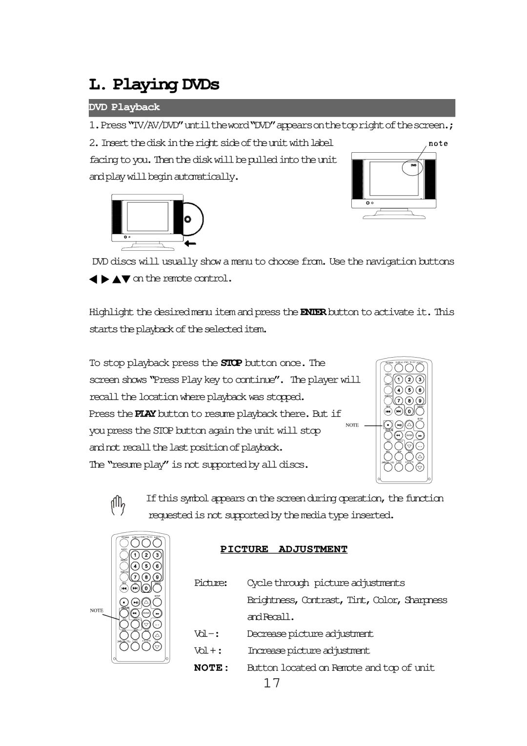 Audiovox FPE1087 operating instructions Playing DVDs, DVD Playback 