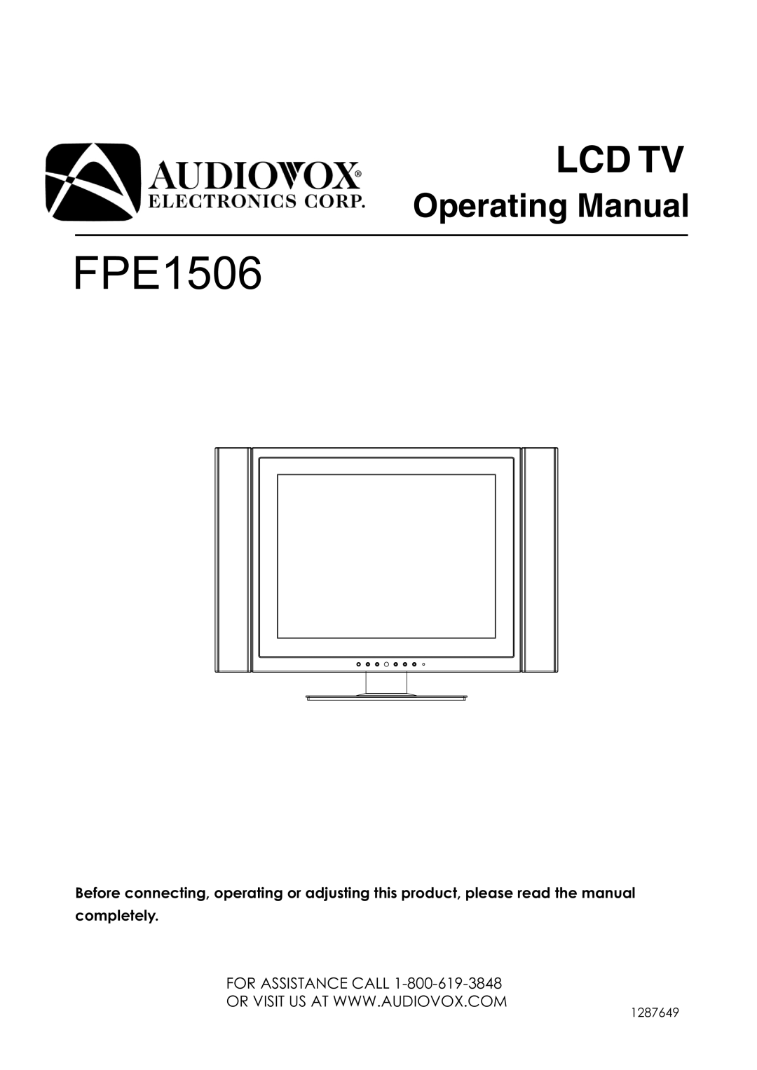 Audiovox FPE1506 manual 