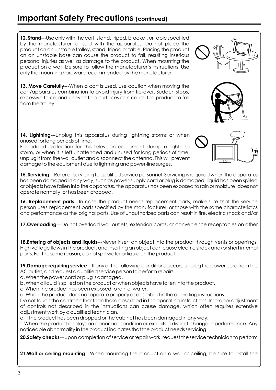 Audiovox FPE1506 manual Important Safety Precautions 