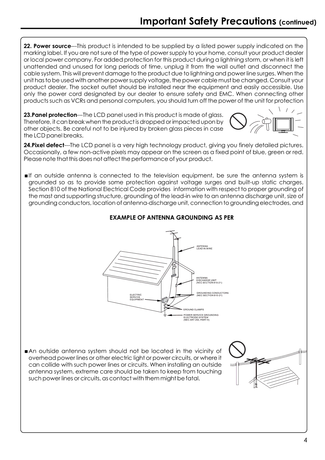 Audiovox FPE1506 manual Example of Antenna Grounding AS PER 