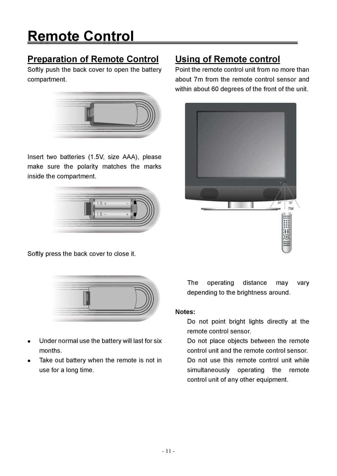 Audiovox FPE1506DV operating instructions Preparation of Remote Control, Using of Remote control 