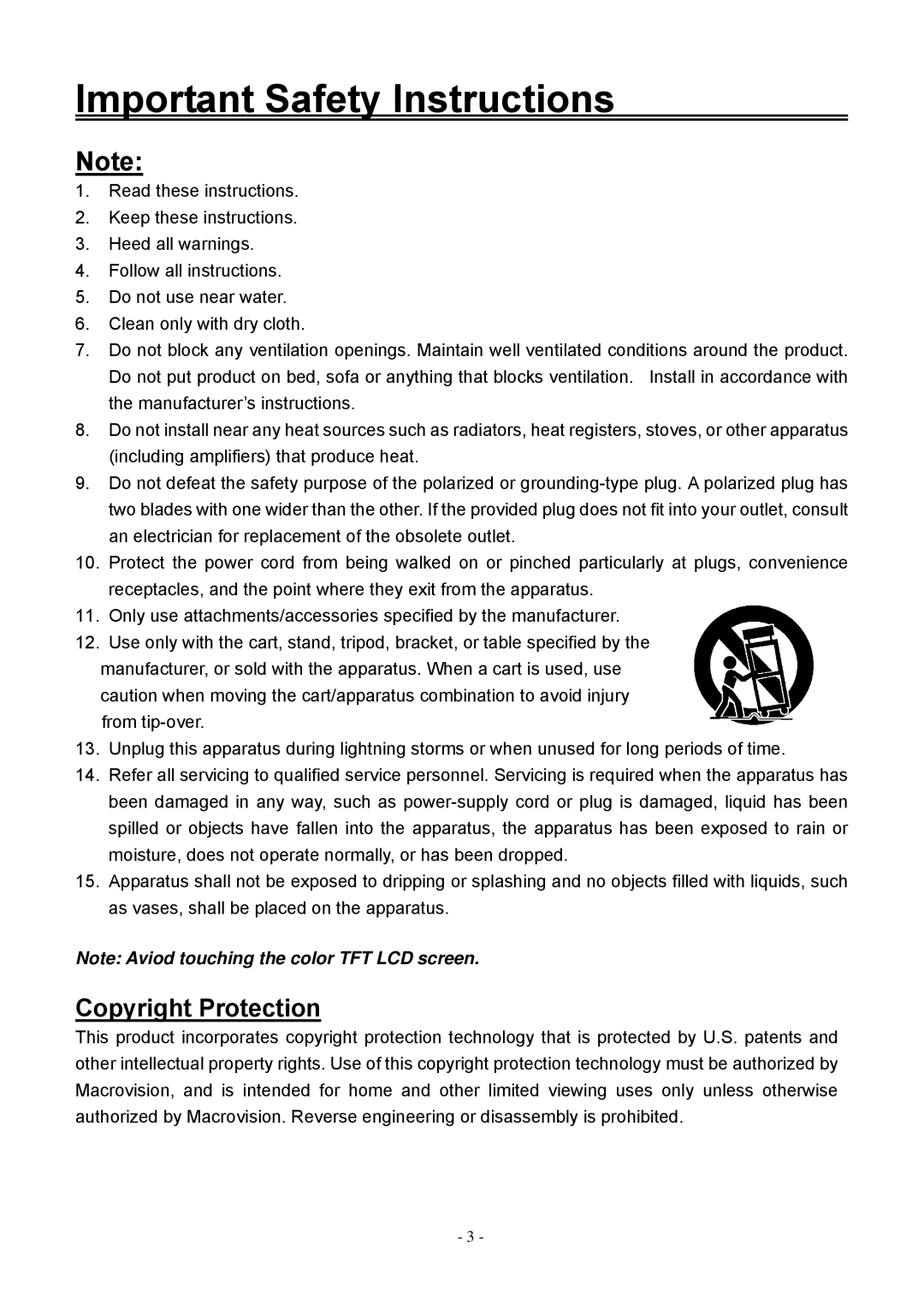 Audiovox FPE1506DV operating instructions Copyright Protection 