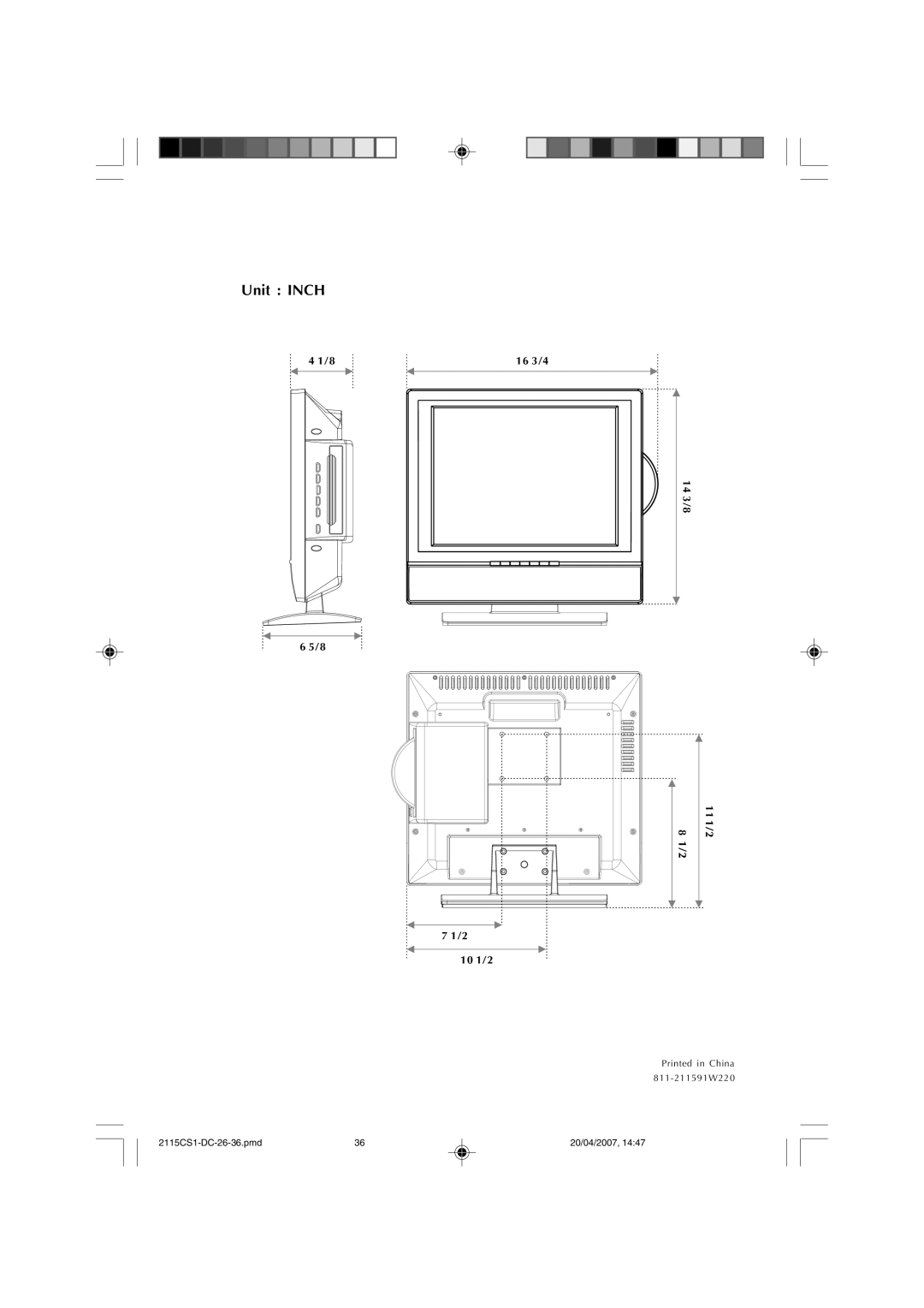 Audiovox FPE1507DV owner manual Unit Inch 