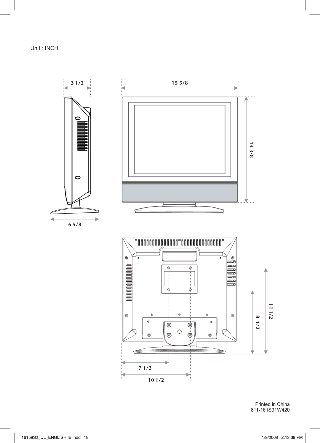 Audiovox FPE1508 manual Unit Inch 