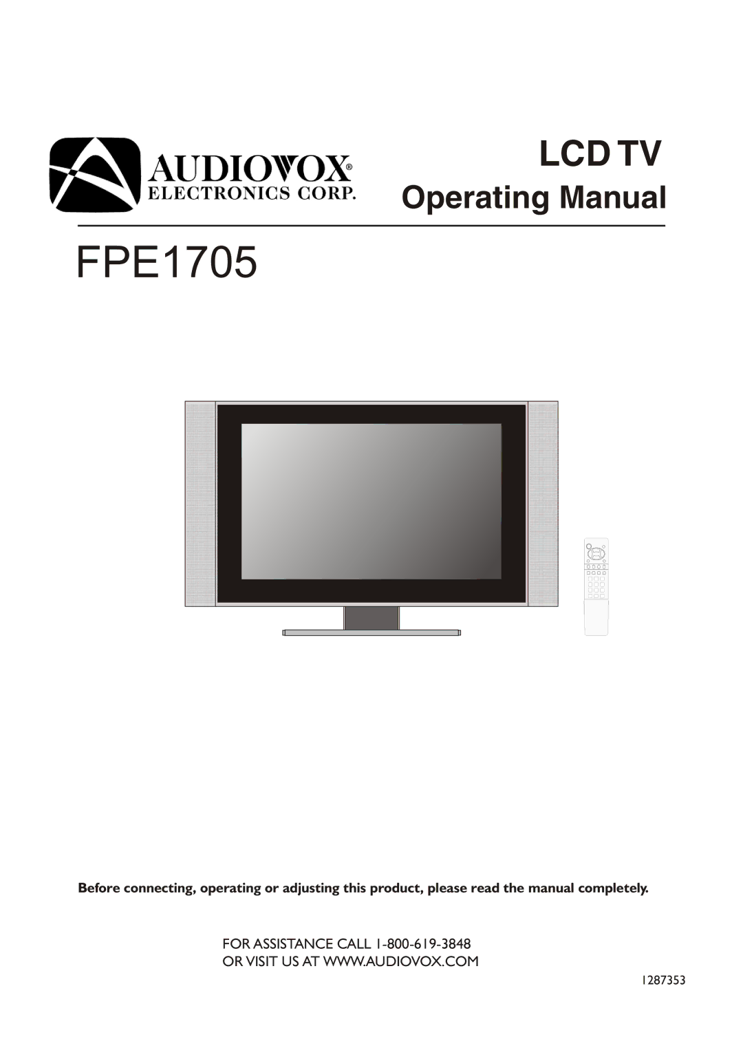 Audiovox FPE1705 manual 