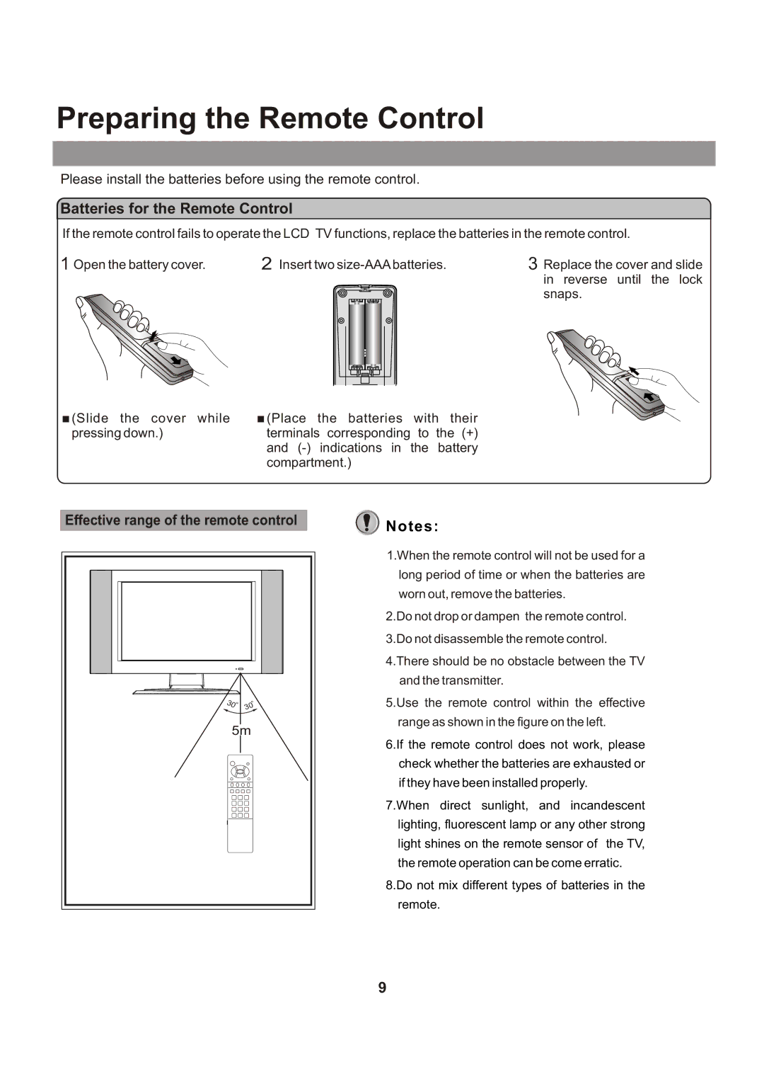 Audiovox FPE1705 manual Preparing the Remote Control, Batteries for the Remote Control 