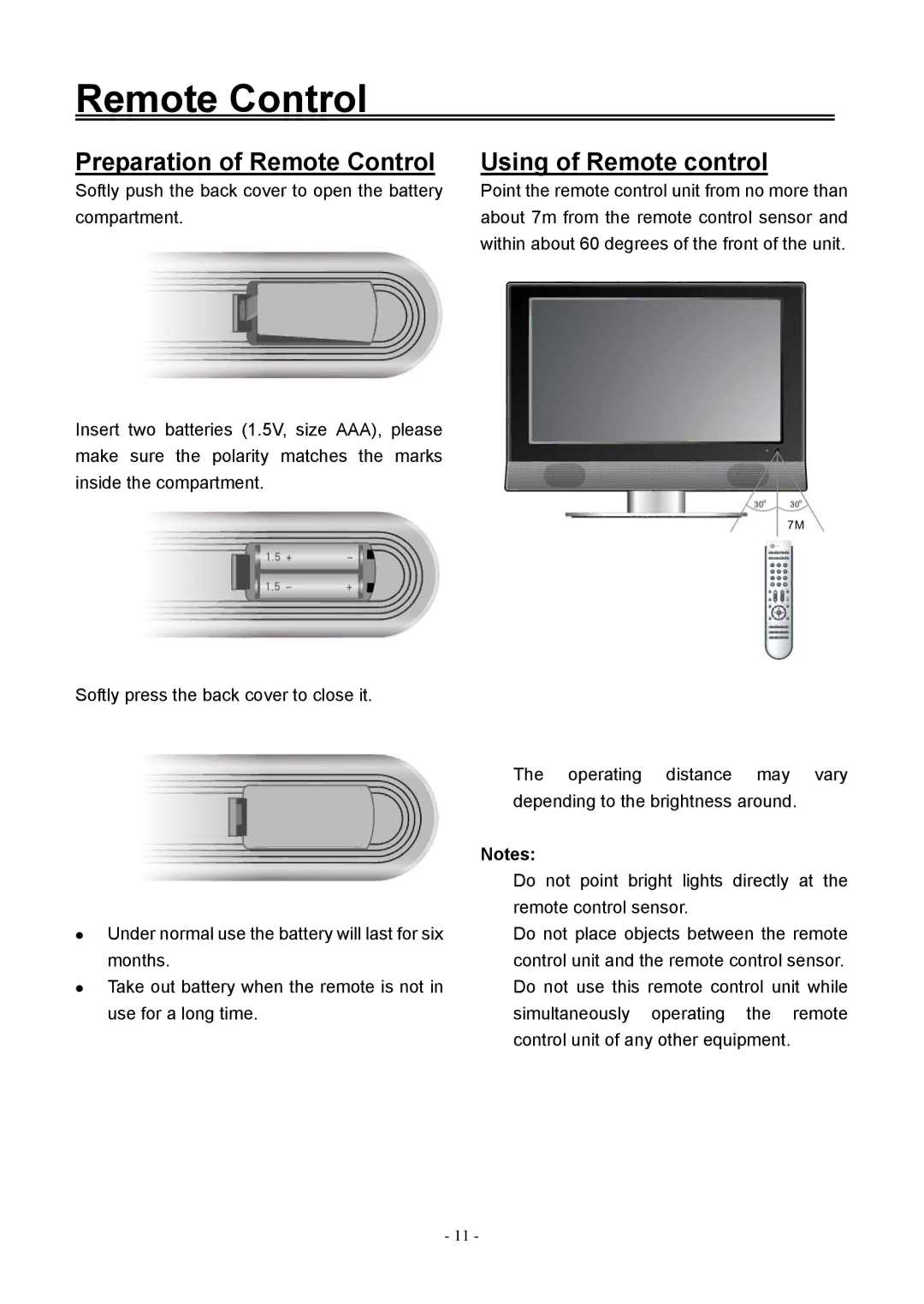 Audiovox FPE1906DV operating instructions Preparation of Remote Control, Using of Remote control 