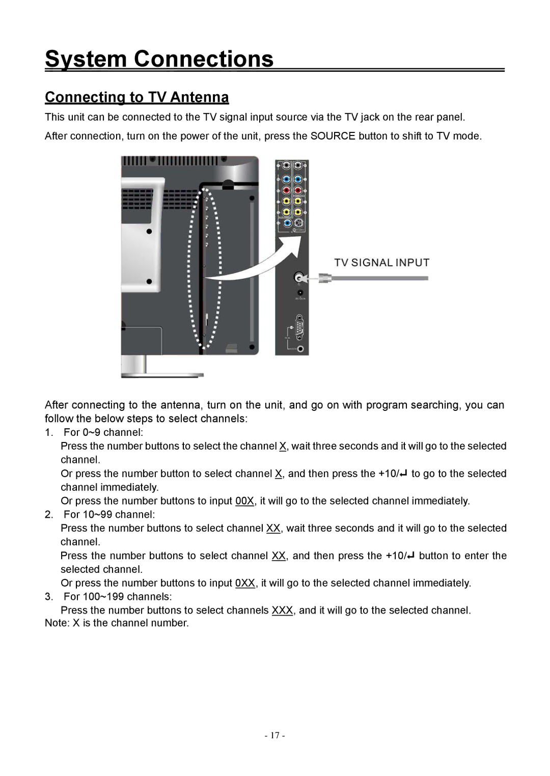 Audiovox FPE1906DV operating instructions Connecting to TV Antenna, For 0~9 channel 