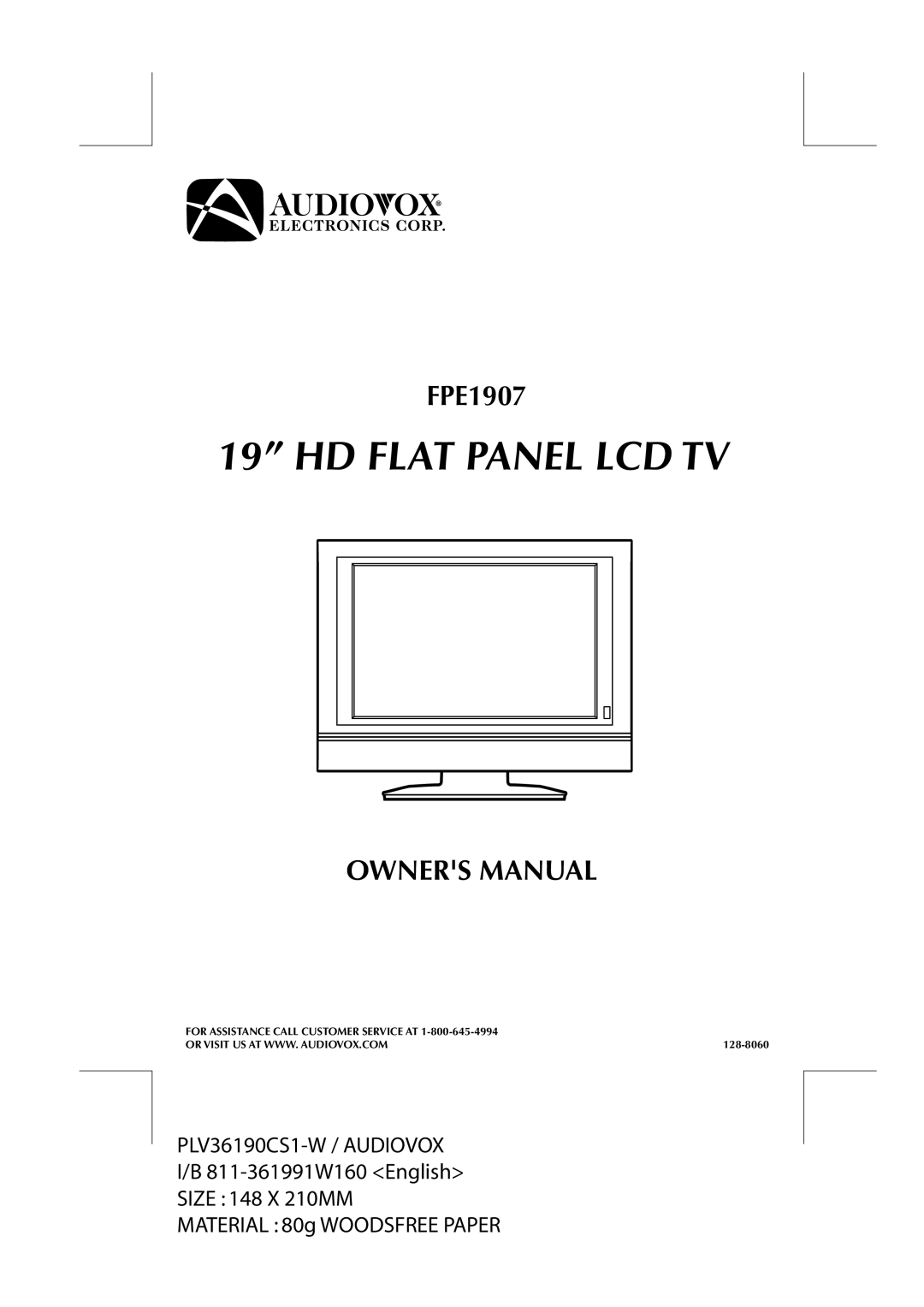 Audiovox FPE1907 owner manual HD Flat Panel LCD TV 