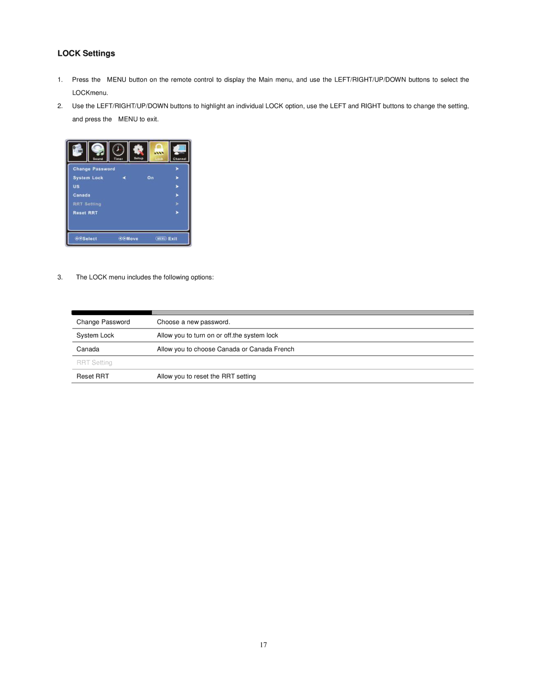 Audiovox FPE1909DVDC manual Lock Settings 