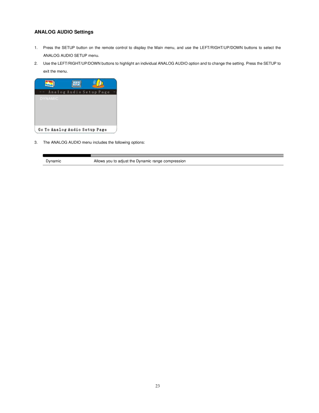 Audiovox FPE1909DVDC manual Analog Audio Settings 