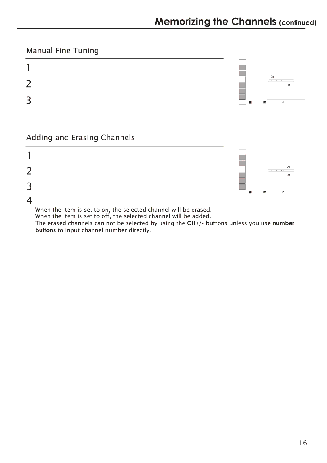 Audiovox FPE2006 manual Manual Fine Tuning Adding and Erasing Channels 